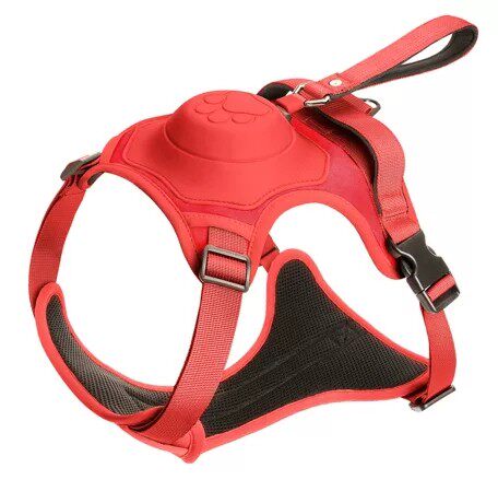 Cherry Red dog harness with retractable leash — anti-burst design for safety | Pawnests